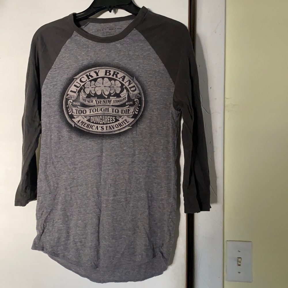 Lucky Brand Gray Olive Green Sleeve Tee